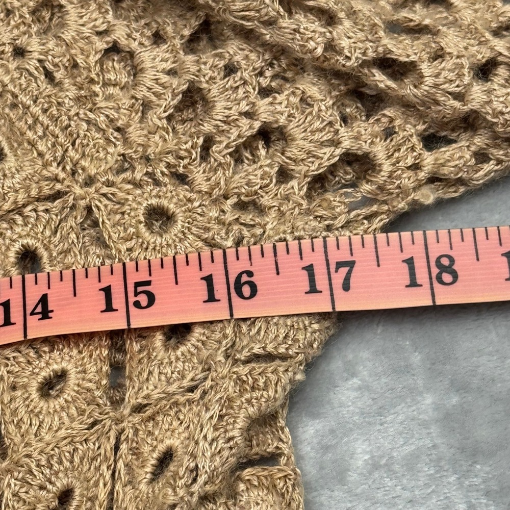 Vintage Anthropologie CURIO Beige Crochet Knit Granny Square Cardigan Sweater L - Picture 9 of 12